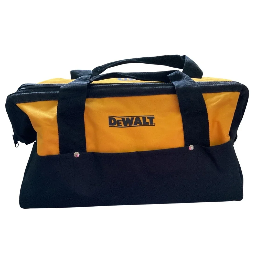 DEWALT 18 Inch Heavy Duty Canvas Tool Bag Yellow Black Wide Mouth Storage Box